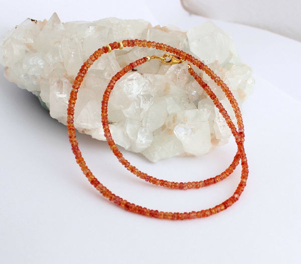 Echte Natur Orange Saphir Kette Edelsteinkette Saphirkette Padparadscha Saphir