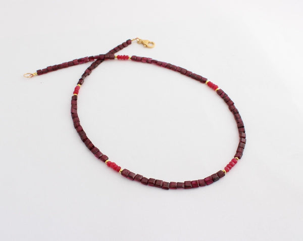 Granat mit Rubin Halskette in Hartvergoldet 925 Silber Verschluss Facettiert