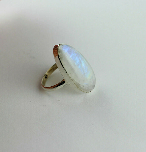 Blauschimmernd Regenbogen Mondstein Ring in 925 Silber Edelstein Schmuck