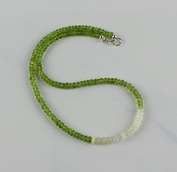 Peridot mit Opal Halskette in 925 Silber Verschluss Facettiert