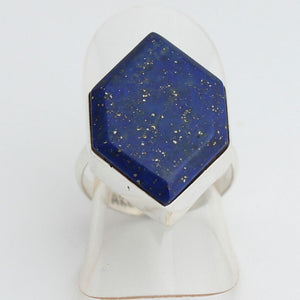 Natur Marinenblau Lapis Lazuli Ring mit Gelb Pyrit 925 Silber Edelstein Schmuck