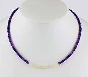 Amethyst mit Opal Halskette in 925 Silber Verschluss Facettiert