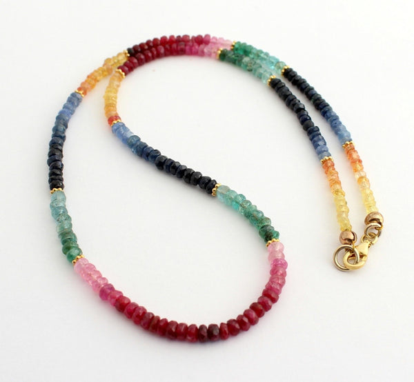 RUBIN SAPHIR SMARAGD Kette edelsteinkette Regenbogenkette Halskette Bunt - farbe