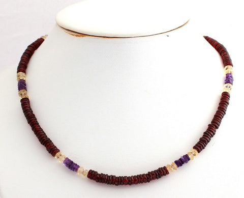 Granat Citrin Amethyst Kette Edelsteinkette bunt Halskette Geschenk Damen 46 cm