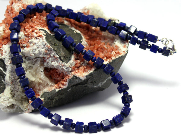 Lapis Kette Edelsteinlkette Quader Lapis- Lazuli Marineblau halskette ca.45 cm