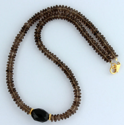 Rauchquarz Kette Edelsteinkette halskette Quarz Linsen Braun Collier Damen 45 cm