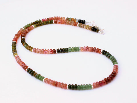 Natur Turmalin Kette Edelsteinkette Bunt 925 Silber Damen Collier Edel 46,5 cm