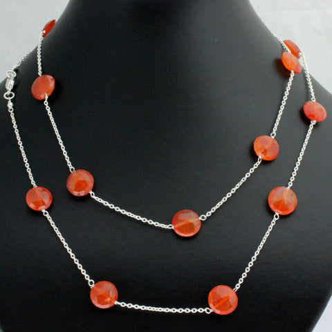 Karneol Kette 925 Silber Edelsteinkette Halskette Designer Collier Orange Damen