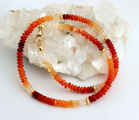 Edle Feueropal Kette Edelsteinkette Mexiko Feuer Opal Orange 925 Silber Collier