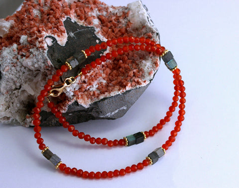 Karneol mit Labradorit Kette Edelsteinkette 925 Silber facettierte Collier 45cm