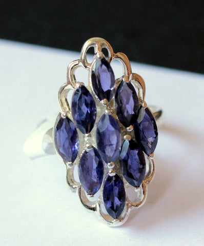 Exklusive Iolith (Wasser Saphir) Ring 925 Silber Edelstein Schmuck Blau Gr.17/57