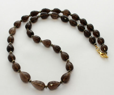 Edle Rauchquarz Kette mit Pyrit edelsteinkette Halskette Collier Tropfen Silber