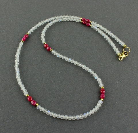 Regenbogen Mondstein Kette mit Rubin edelsteinkette Designer Facettiert Collier